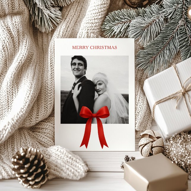 Cartes Pour Fêtes Annuelles Joli Red Bow photo Joyeux Noël (Créateur téléchargé)
