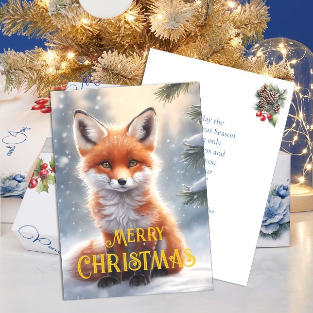 Cartes Pour Fêtes Annuelles Joli Red Fox neige hiver Noël (Créateur téléchargé)