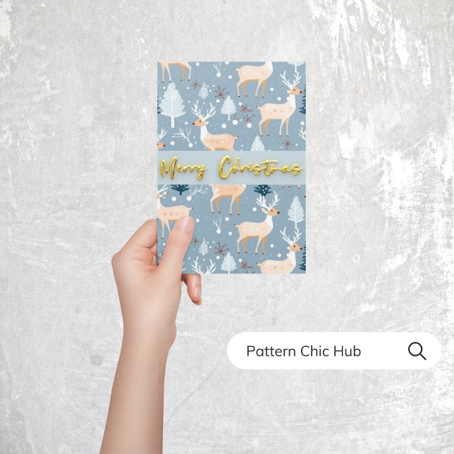 Cartes Pour Fêtes Annuelles Joli Reindeer Noël Flocon de neige moderne bleu (Créateur téléchargé)