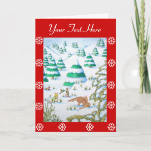 Cartes Pour Fêtes Annuelles joli renard et lapin hiver neige scène noël