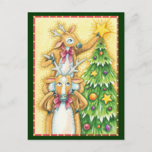 Cartes Pour Fêtes Annuelles Joli renne de Noël avec l'étoile de l'arbre de Noë