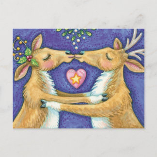 Cartes Pour Fêtes Annuelles Joli renne de Noël, Baiser romantique avec Mistlet