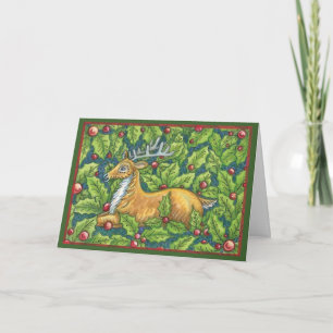 Cartes Pour Fêtes Annuelles Joli renne de Noël en forêt avec Holly