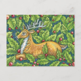 Cartes Pour Fêtes Annuelles Joli renne de Noël en forêt avec Holly
