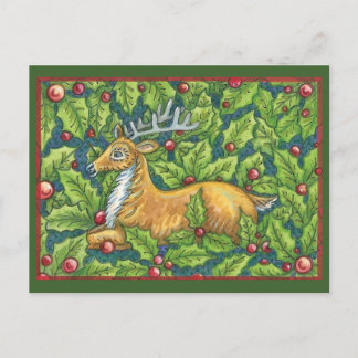 Cartes Pour Fêtes Annuelles Joli renne de Noël en forêt avec Holly