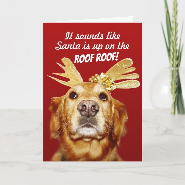 Cartes Pour Fêtes Annuelles Joli Retriever Or Avec Antlers Or Noël (Devant)