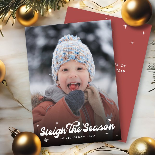 Cartes Pour Fêtes Annuelles Joli Retro Sleigh La Saison Photo Noël Neige (Créateur téléchargé)