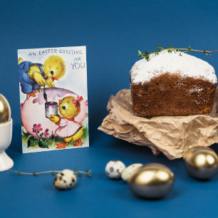 Cartes Pour Fêtes Annuelles Joli retro vintage poussins de Pâques ajouter un m