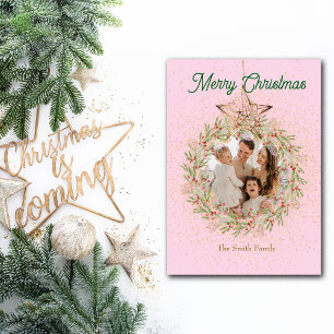 Cartes Pour Fêtes Annuelles Joli rose étincelle de Noël Photo personnalisée