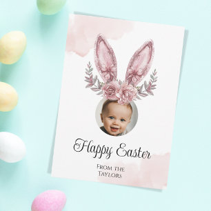 Cartes Pour Fêtes Annuelles Joli Rose Gold Bunny de Pâques Oreilles Enfants Ph
