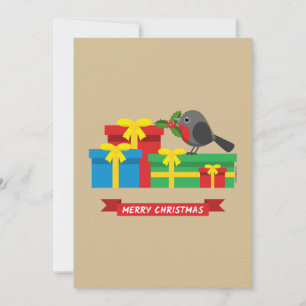 Cartes Pour Fêtes Annuelles Joli rouge-gorge et les quatre cadeaux colorés