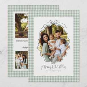 Cartes Pour Fêtes Annuelles Joli Ruban Vert Sauge Rétro Ondulé Gingham Photo
