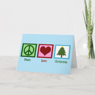 Cartes Pour Fêtes Annuelles Joli sapin de Noël Bleu signe de paix Coeur