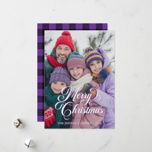 Cartes Pour Fêtes Annuelles Joli script carreau buffle noir et violet pour pho