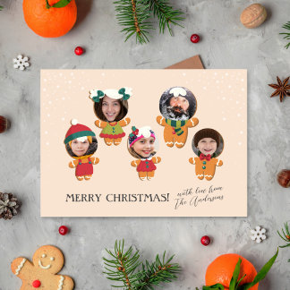 Cartes Pour Fêtes Annuelles Joli script et Noël Gingerbread Famille Photo