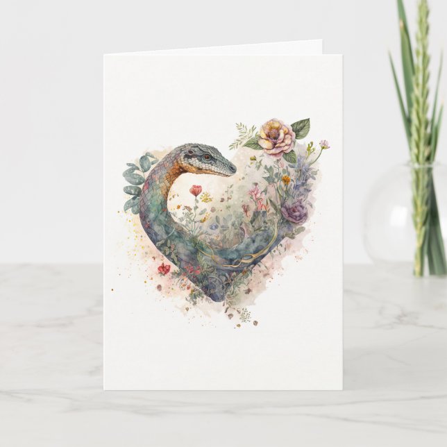 Cartes Pour Fêtes Annuelles Joli serpent aux fleurs violettes Saint-Valentin (Devant)