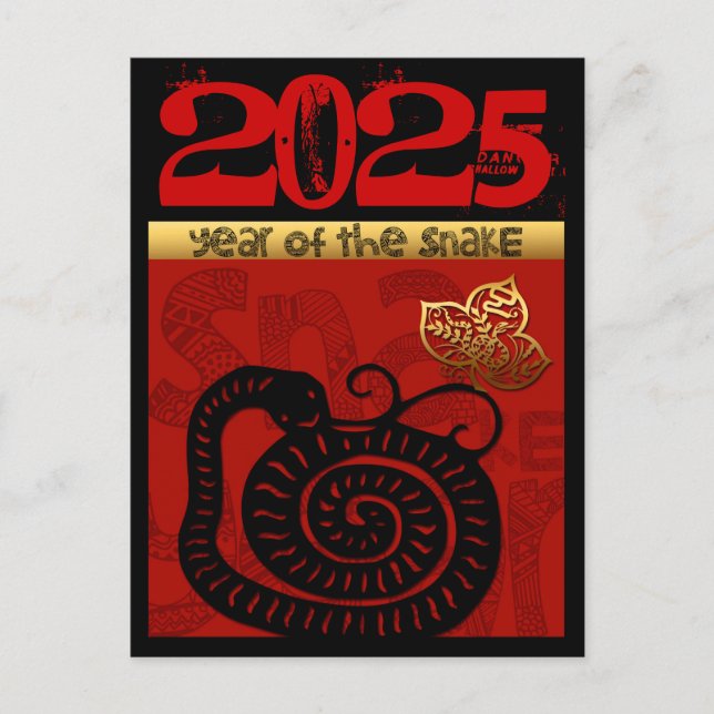 Cartes Pour Fêtes Annuelles Joli Serpent Nouvel An Chinois 2025 Anniversaire Z (Devant)