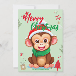 Cartes Pour Fêtes Annuelles Joli singe santa Noël Vacances Famille nom ki