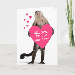 Cartes Pour Fêtes Annuelles Joli singe tenant un énorme cœur - Saint-Valentin