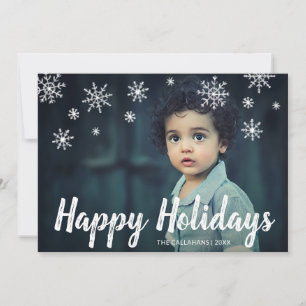 Cartes Pour Fêtes Annuelles Joli Snowflakes Chalk Script Photo Joyeuses Fêtes