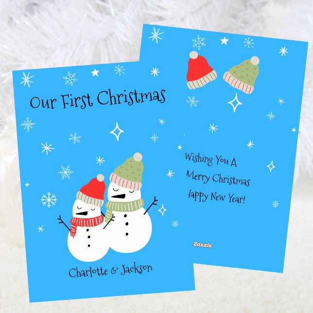 Cartes Pour Fêtes Annuelles Joli Snowman Couple Premier Noël (Cute Snowman Couple First Christmas Holiday)