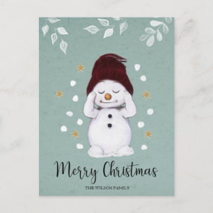 Cartes Pour Fêtes Annuelles Joli Snowman d'hiver bleu Noël