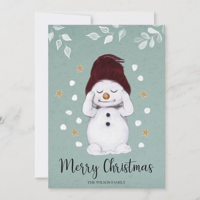 Cartes Pour Fêtes Annuelles Joli Snowman d'hiver bleu Noël (Devant)