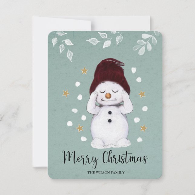 Cartes Pour Fêtes Annuelles Joli Snowman d'hiver bleu Noël (Devant)