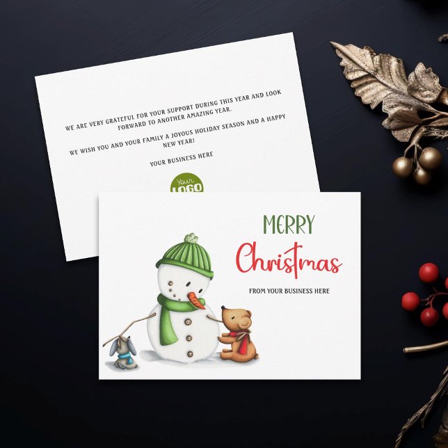 Cartes Pour Fêtes Annuelles Joli Snowman Joyeux Noël d'affaires Logo (Créateur téléchargé)