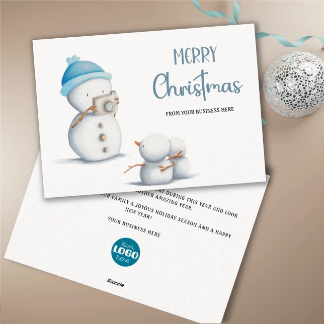 Cartes Pour Fêtes Annuelles Joli Snowman Noël Photographie d'entreprise Logo d (Créateur téléchargé)