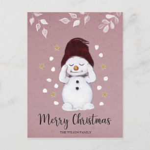 Cartes Pour Fêtes Annuelles Joli Snowman Paisible Noël Rose