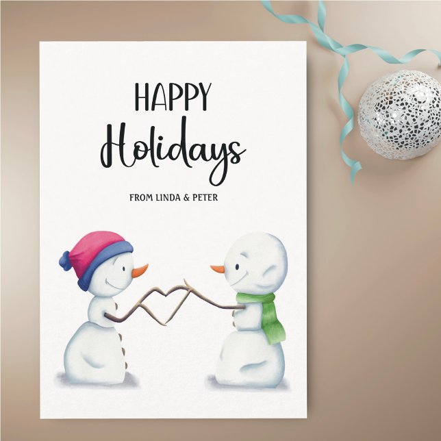 Cartes Pour Fêtes Annuelles Joli Snowmen Simple Couple Christmas (Créateur téléchargé)