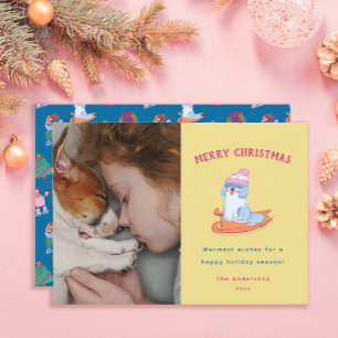 Cartes Pour Fêtes Annuelles Joli vieux chien de berger anglais luge jaune Noël