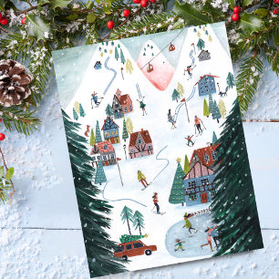 Cartes Pour Fêtes Annuelles Joli village nordique de patinage à Noël 