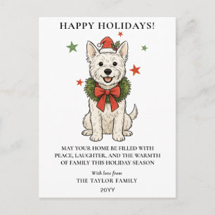 Cartes Pour Fêtes Annuelles Joli Westie Terrier Blanc Couronne Ruban Rouge