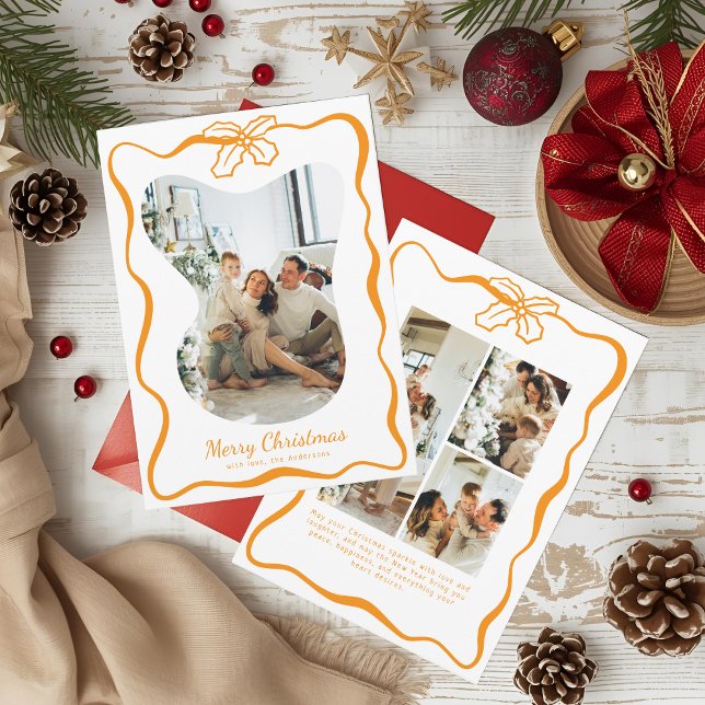 Cartes Pour Fêtes Annuelles Joli Whimsical 4 Photo Doodle Poinsettia Noël (Créateur téléchargé)