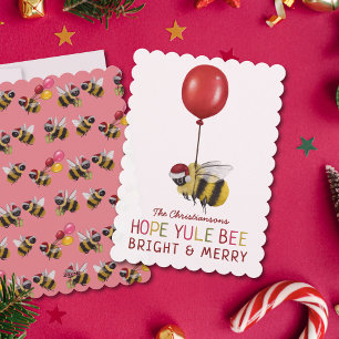 Cartes Pour Fêtes Annuelles Jolie Abeille rose Yule Joyeuse et brillante Noël