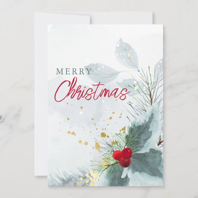 Cartes Pour Fêtes Annuelles Jolie aquarelle baie végétation Joyeux Noël (Devant)