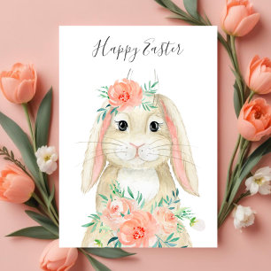 Cartes Pour Fêtes Annuelles Jolie aquarelle Floral Lapin de Pâques