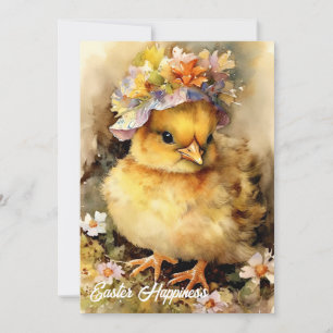 Cartes Pour Fêtes Annuelles Jolie aquarelle jaune petit poulet avec capot