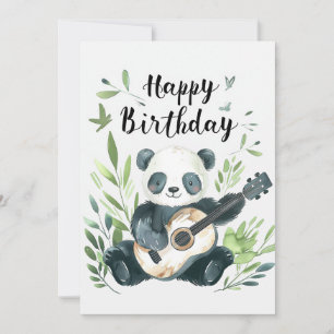 Cartes Pour Fêtes Annuelles Jolie aquarelle Panda jouer de la guitare Annivers