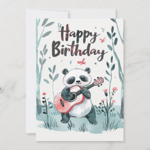 Cartes Pour Fêtes Annuelles Jolie aquarelle Panda jouer de la guitare Annivers