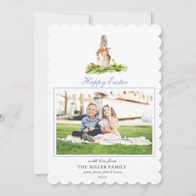 Cartes Pour Fêtes Annuelles Jolie aquarelle Pâques lapin photo de vacances Car (Devant)