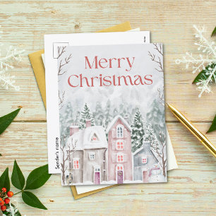Cartes Pour Fêtes Annuelles Jolie aquarelle Village neigeux Joyeux Noël