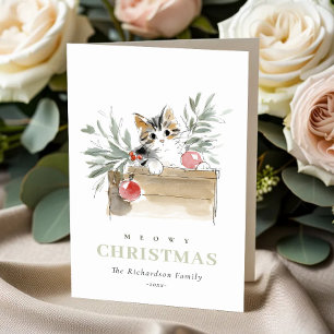 Cartes Pour Fêtes Annuelles Jolie boîte à chat de Noël à l'aquarelle moderne