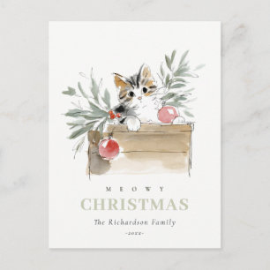 Cartes Pour Fêtes Annuelles Jolie boîte de Noël à l'aquarelle moderne Meowy ch