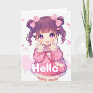 Cartes Pour Fêtes Annuelles Jolie Bonjour Anime Girl