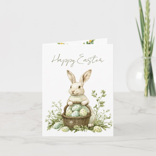 Cartes Pour Fêtes Annuelles Jolie Bunny Aquarelle Florale Pâques (Devant)