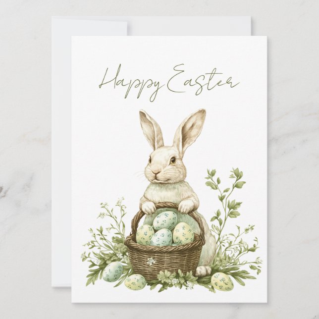 Cartes Pour Fêtes Annuelles Jolie Bunny Aquarelle Florale Pâques (Devant)