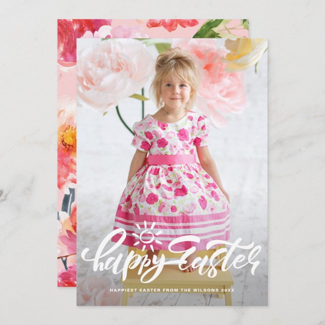 Cartes Pour Fêtes Annuelles Jolie Calligraphie Moderne Heureuse Photo de Pâque (Devant / Derrière)